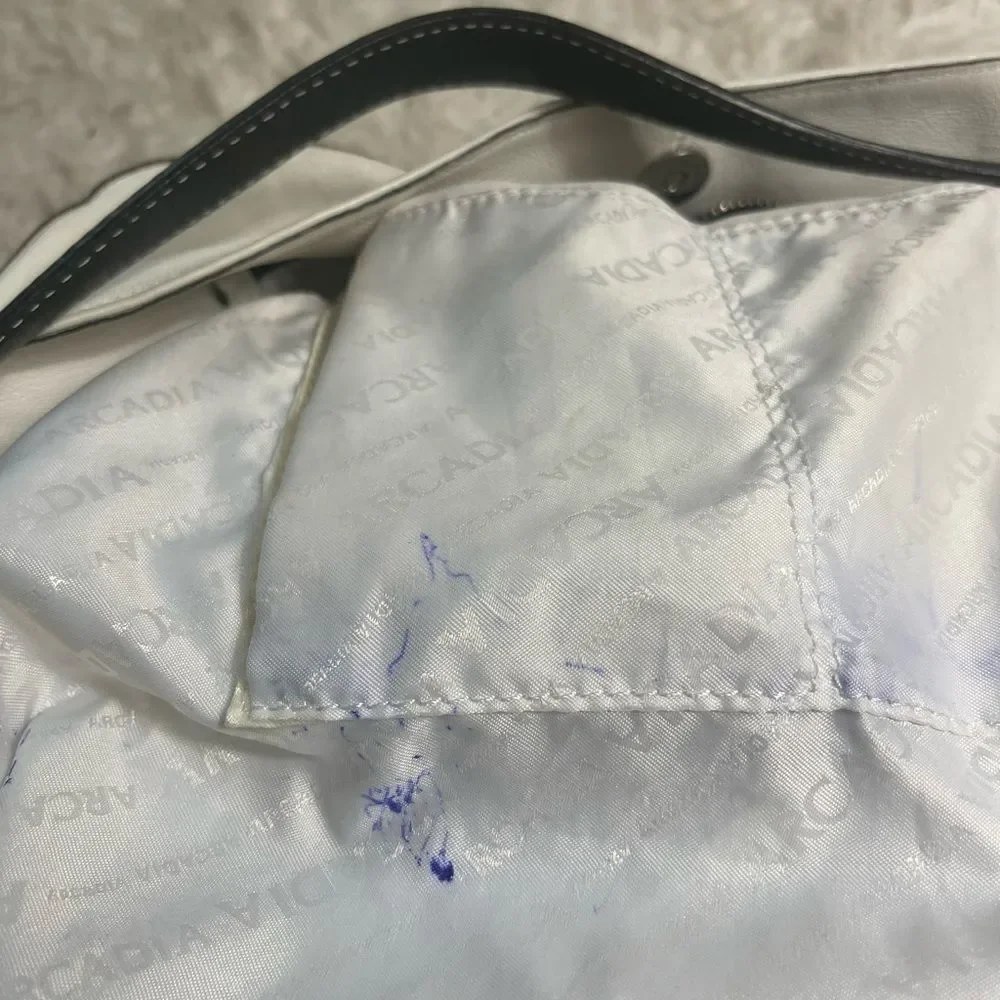 ARCADIA made in Italy White Genuine Leather Satchel Snake skin print accent.